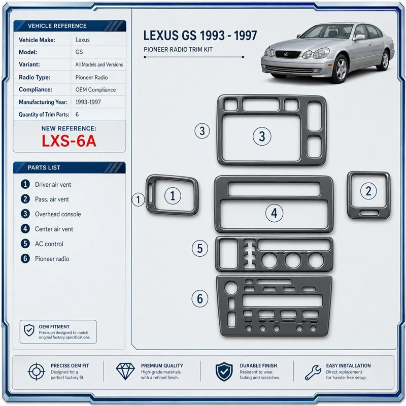 Lexus GS 1993-1997 Pioneer Radio; OEM Compliance kit rivestimento cruscotto e interni 3D 6 pezzi