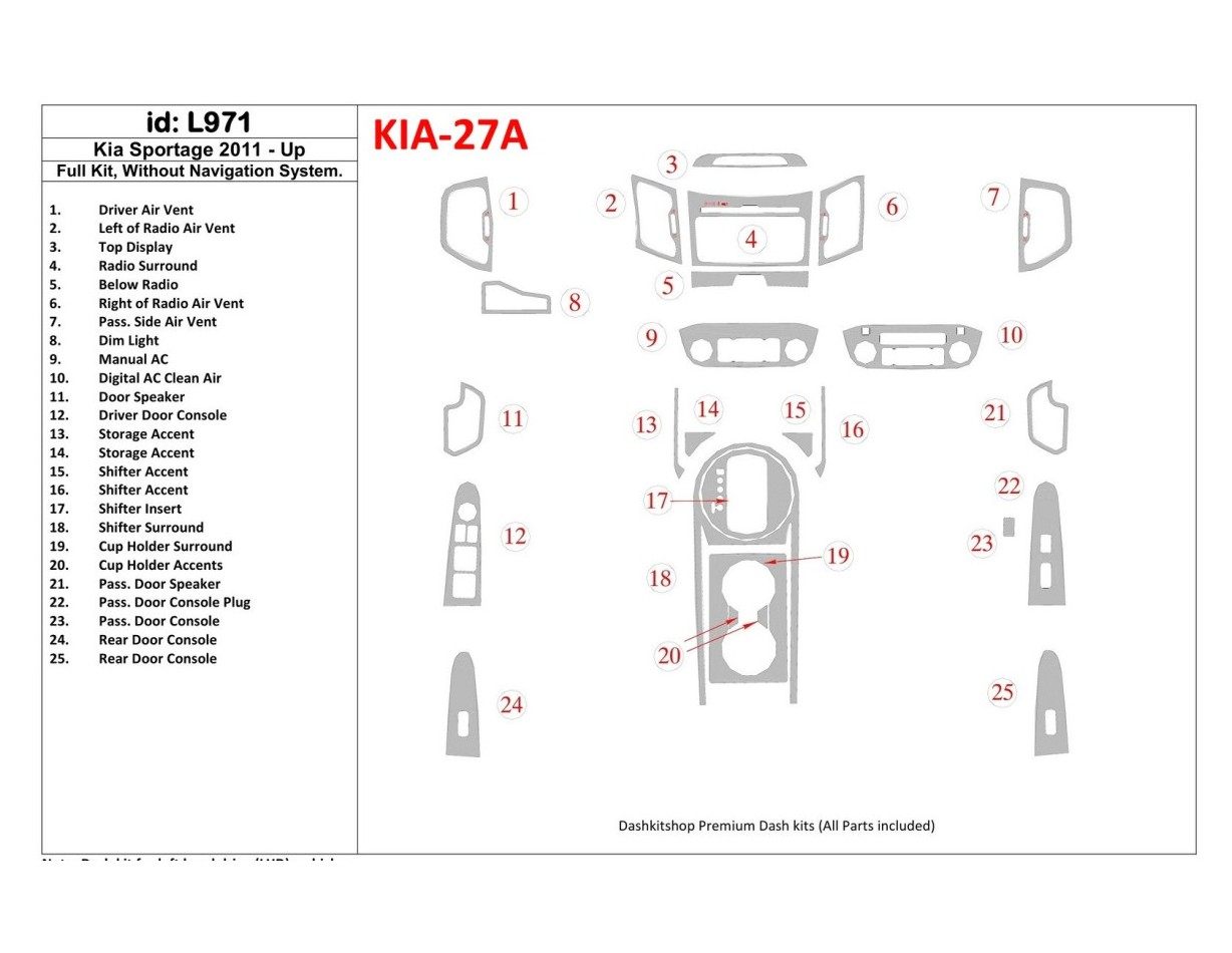 KIA Sportage 2011-UP Full Set, Without NAVI system Cruscotto BD Rivestimenti interni