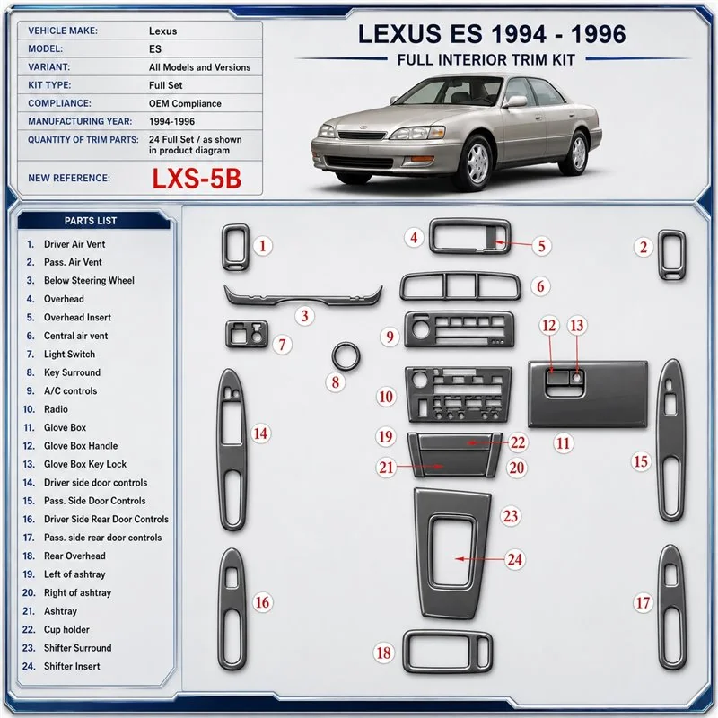 Lexus ES 1994-1996 set completo; OEM Compliance kit rivestimento cruscotto e interni 3D