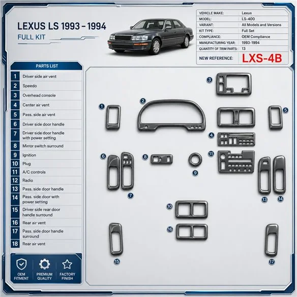 Lexus LS-400 1993-1994 set completo; OEM Compliance kit rivestimento cruscotto e interni 3D 13 pezzi