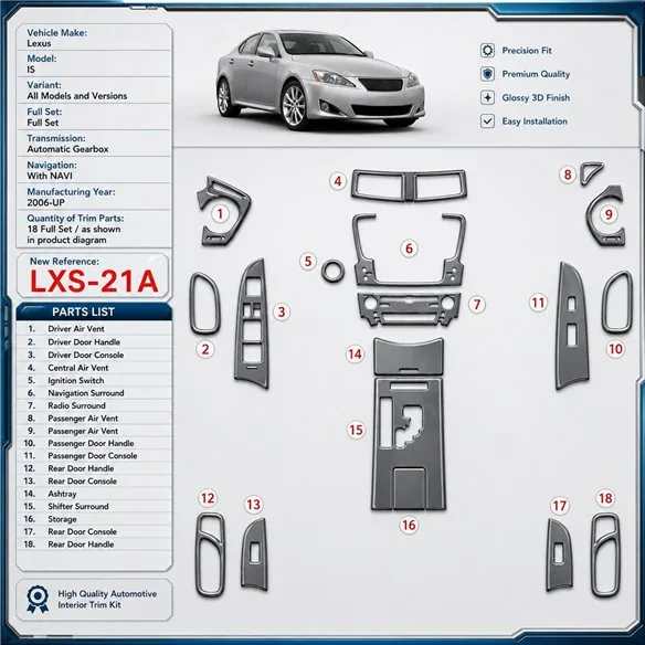 Lexus IS 2006-in poi set completo; cambio automatico; con navigatore kit rivestimento cruscotto e interni 3D