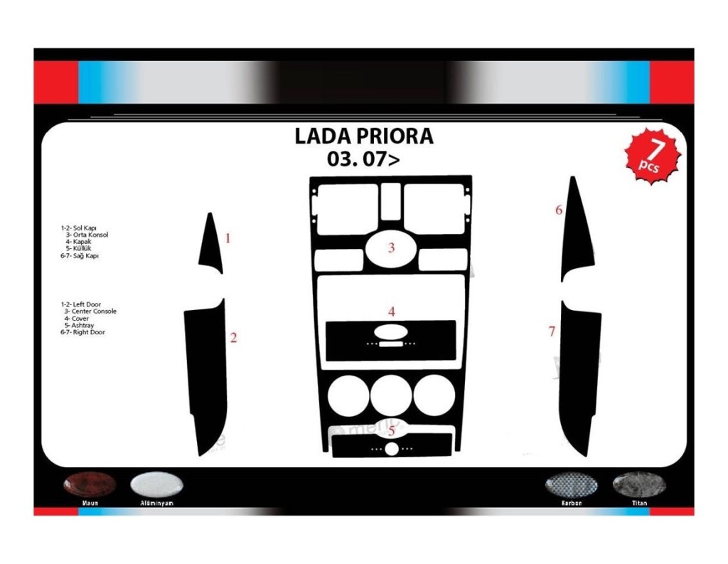 Lada Priora 03.2007 Kit Rivestimento Cruscotto all'interno del veicolo Cruscotti personalizzati 7-Decori Lada Priora 03.2007 Kit Rivestimento Cruscotto all'interno del veicolo Cruscotti personalizzati 7-Decori