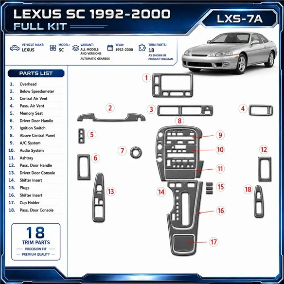 Lexus SC 1992-2000 cambio automatico kit rivestimento cruscotto e interni 3D