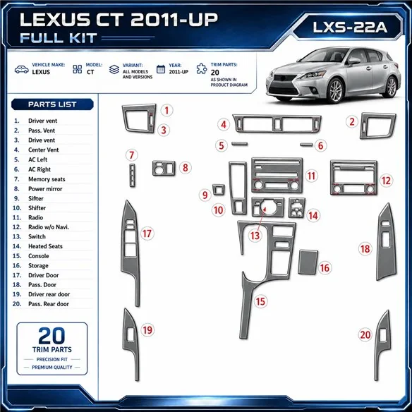 Lexus CT 2011-in poi kit rivestimento cruscotto e interni 3D
