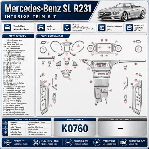 Mercedes-Benz SL R231 2012 kit rivestimento cruscotto e interni 3D 60 pezzi