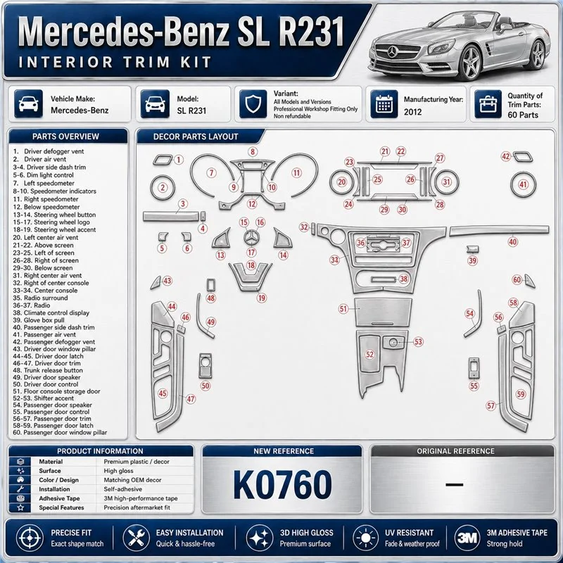 Mercedes-Benz SL R231 2012 kit rivestimento cruscotto e interni 3D 60 pezzi