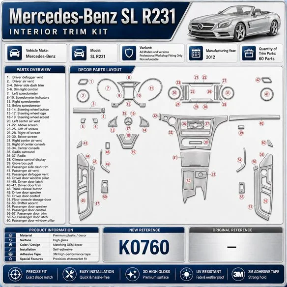 Mercedes-Benz SL R231 2012 kit rivestimento cruscotto e interni 3D 60 pezzi