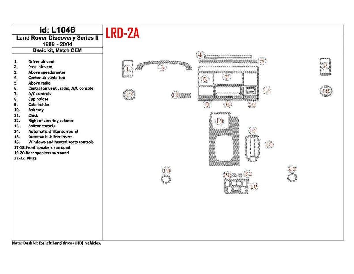 Land Rover Discovery 1999-2004 Basic Set, OEM Compliance Cruscotto BD Rivestimenti interni