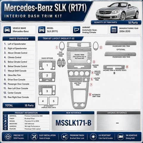 Mercedes-Benz SLK (R171) 2004-2010 kit rivestimento cruscotto e interni 3D 18 pezzi