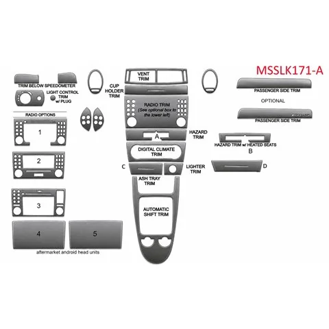 Mercedes-Benz SLK (R171) 2004-2010 kit rivestimento cruscotto e interni 3D 18 pezzi 2