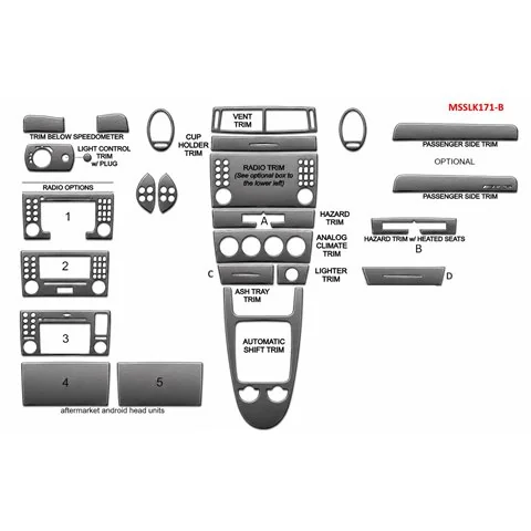 Mercedes-Benz SLK (R171) 2004-2010 kit rivestimento cruscotto e interni 3D 18 pezzi 2