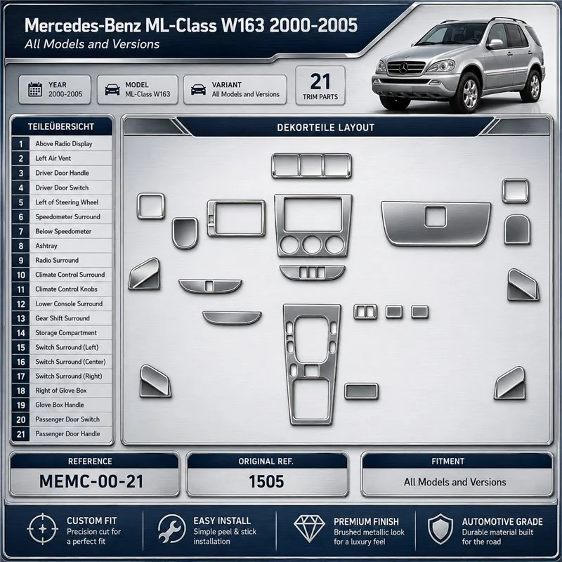Mercedes-Benz ML-Class W163 2000-in poi kit rivestimento cruscotto e interni 3D 21 pezzi