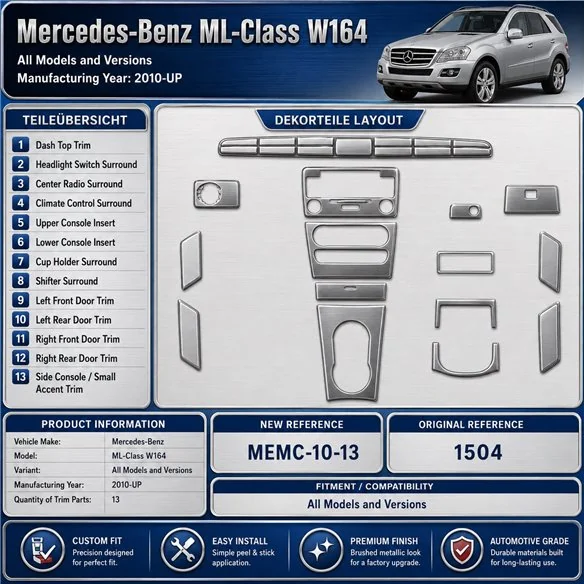 Mercedes-Benz ML-Class W164 2010-in poi kit rivestimento cruscotto e interni 3D 13 pezzi