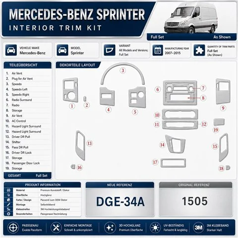 Mercedes-Benz Sprinter 2007-2010 set completo kit rivestimento cruscotto e interni 3D