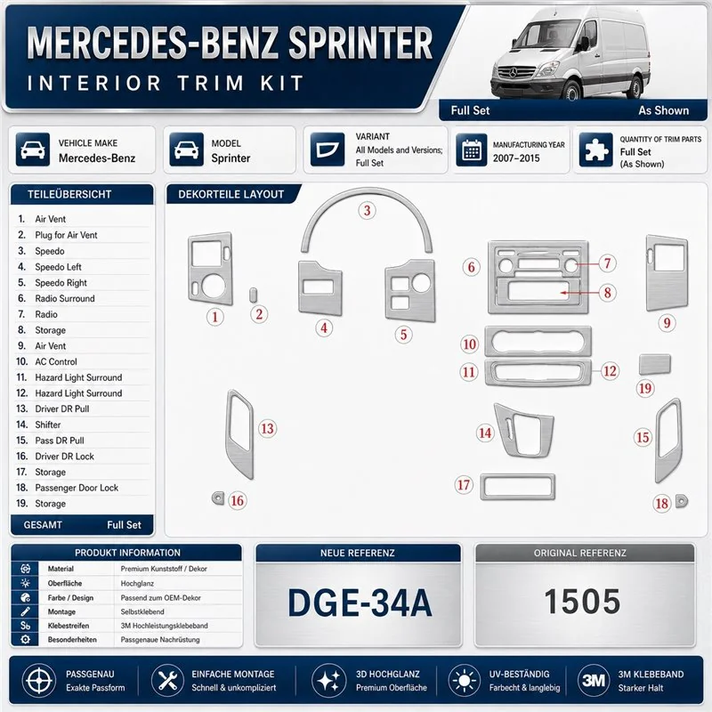 Mercedes-Benz Sprinter 2007-2010 set completo kit rivestimento cruscotto e interni 3D