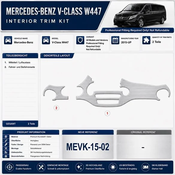 Mercedes-Benz V-Klasse W447 2015-in poi kit rivestimento cruscotto e interni 3D 2 pezzi