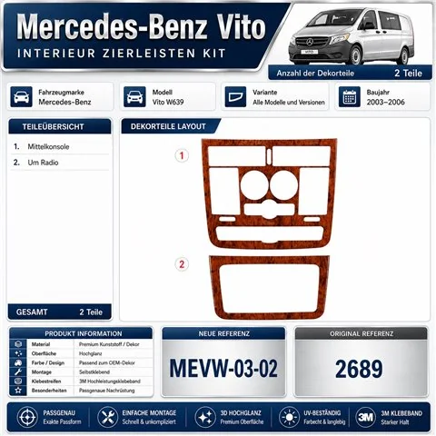 Mercedes-Benz Vito W639 2003-2006 kit rivestimento cruscotto e interni 3D 2 pezzi