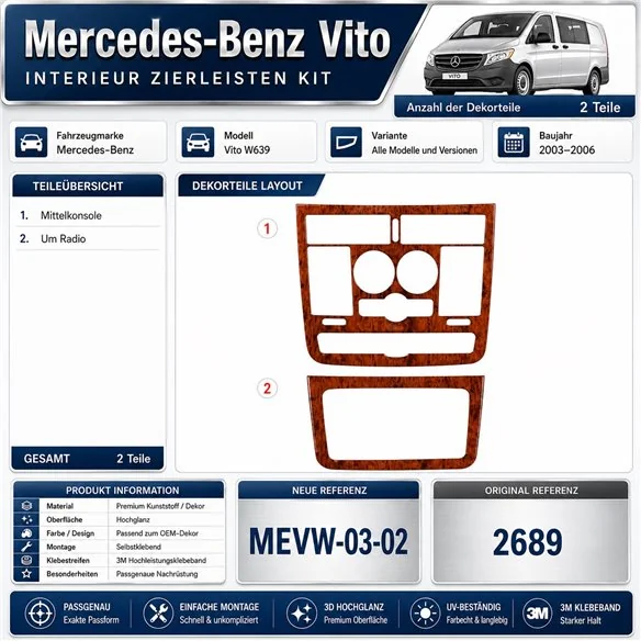 Mercedes-Benz Vito W639 2003-2006 kit rivestimento cruscotto e interni 3D 2 pezzi