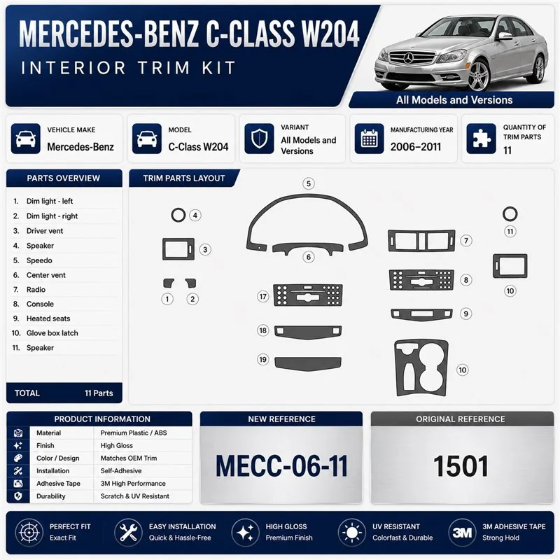 Mercedes-Benz C-Class W204 2006-2011 kit rivestimento cruscotto e interni 3D 11 pezzi