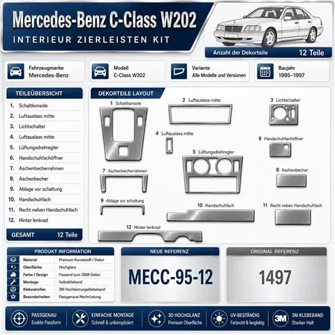 Mercedes C-Class W202 1995-1997 kit cruscotto 3D, 12 pezzi 2