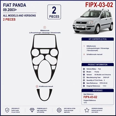 Fiat Panda 2003+ kit cruscotto 3D, 2 pezzi 2