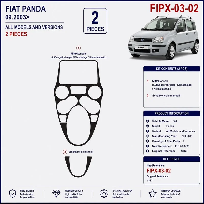 Fiat Panda 2003+ kit cruscotto 3D, 2 pezzi