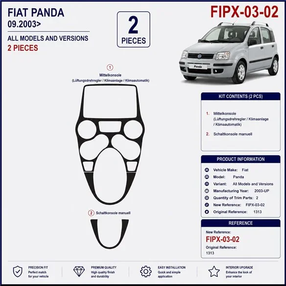 Fiat Panda 2003+ kit cruscotto 3D, 2 pezzi