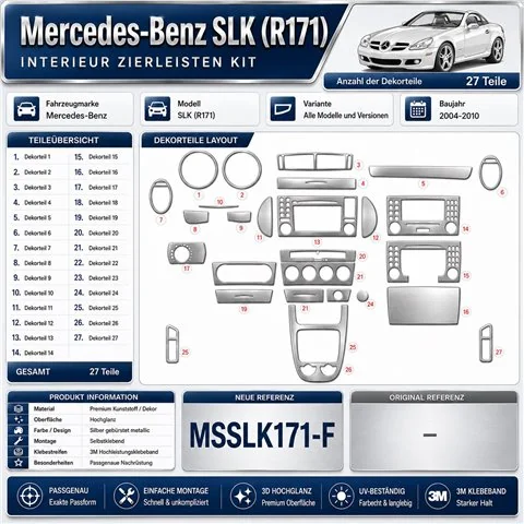 Mercedes-Benz SLK (R171) 2004-2010 kit rivestimento cruscotto e interni 3D 27 pezzi