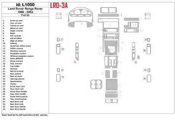 Land Rover Range Rover 1996-2002 Full Set, OEM Compliance, 26 Parts set Cruscotto BD Rivestimenti interni