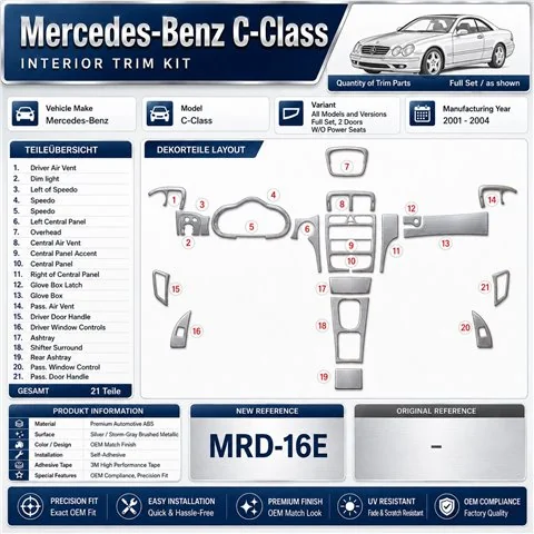 Mercedes-Benz C Class 2001-2004 set completo, 2 porte; OEM Compliance; W / O Power Seats kit rivestimento cruscotto e interni 3D 2