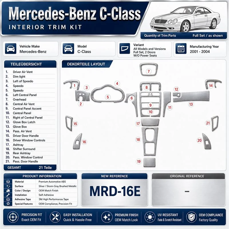 Mercedes-Benz C Class 2001-2004 set completo, 2 porte; OEM Compliance; W / O Power Seats kit rivestimento cruscotto e interni 3D