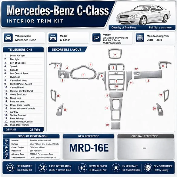 Mercedes-Benz C Class 2001-2004 set completo, 2 porte; OEM Compliance; W / O Power Seats kit rivestimento cruscotto e interni 3D