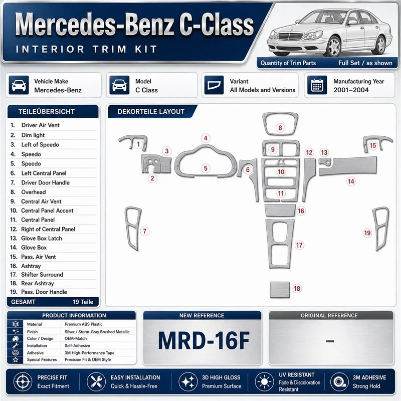 Mercedes-Benz C Class 2001-2004 set completo, 2 porte; OEM Compliance; con Power Seats kit rivestimento cruscotto e interni 3D