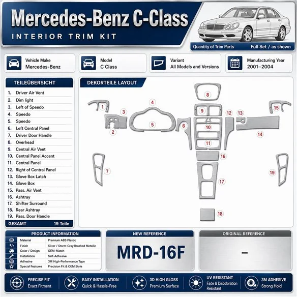 Mercedes-Benz C Class 2001-2004 set completo, 2 porte; OEM Compliance; con Power Seats kit rivestimento cruscotto e interni 3D