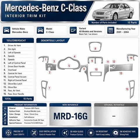 Mercedes-Benz C Class 2001-2004 Basic Set, 2 porte; OEM Compliance; con Power Seats kit rivestimento cruscotto e interni 3D