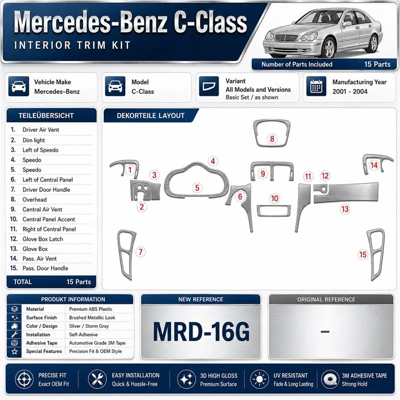 Mercedes-Benz C Class 2001-2004 Basic Set, 2 porte; OEM Compliance; con Power Seats kit rivestimento cruscotto e interni 3D