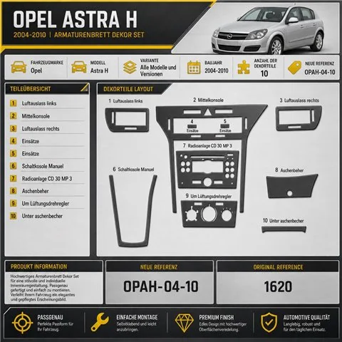 Opel Astra H 2004-2010 kit rivestimento cruscotto e interni 3D 10 pezzi