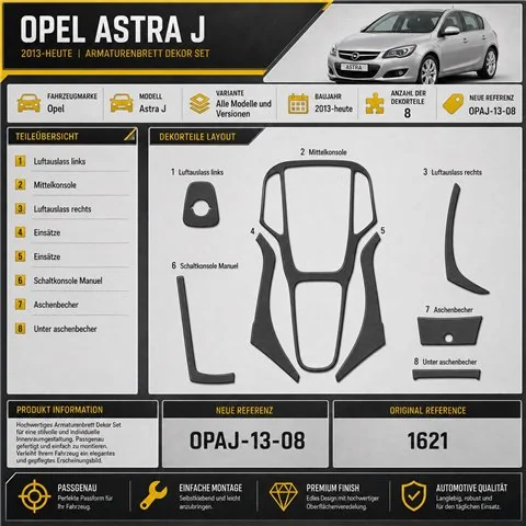 Opel Astra J 2013-in poi kit rivestimento cruscotto e interni 3D 8 pezzi