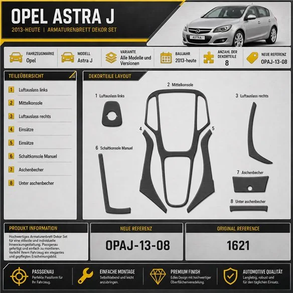 Opel Astra J 2013-in poi kit rivestimento cruscotto e interni 3D 8 pezzi