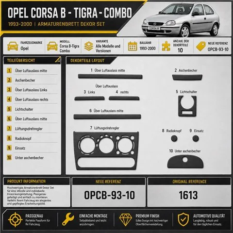 Opel Corsa B-Tigra ­ Combo 1993-2000 kit rivestimento cruscotto e interni 3D 10 pezzi