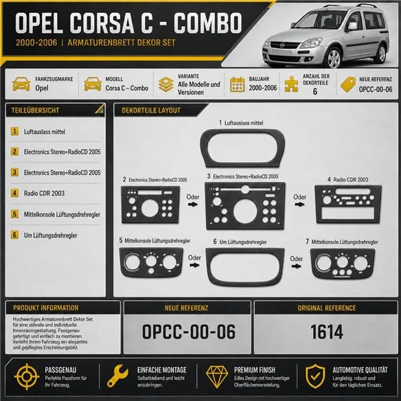 Opel Corsa C – Combo 2000-2006 kit rivestimento cruscotto e interni 3D 6 pezzi