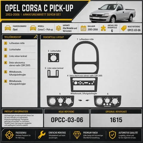 Opel Corsa C – Pick-up 2003-2006 kit rivestimento cruscotto e interni 3D 6 pezzi 2