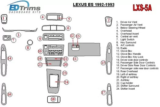 Lexus ES 1992-1993 Full Set, OEM Compliance Cruscotto BD Rivestimenti interni