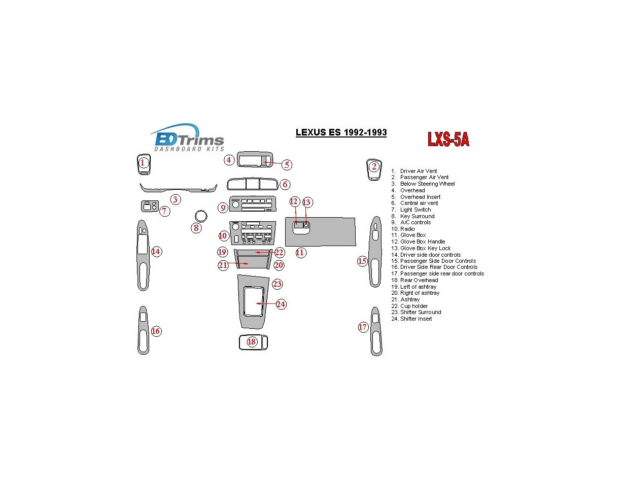 Lexus ES 1992-1993 Full Set, OEM Compliance Cruscotto BD Rivestimenti interni