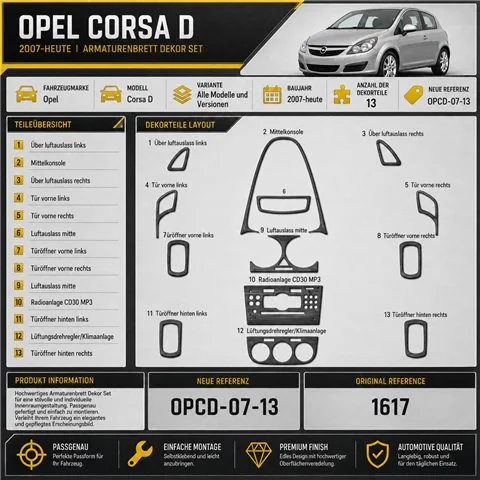 Opel Corsa D 2007-in poi kit rivestimento cruscotto e interni 3D 13 pezzi 2