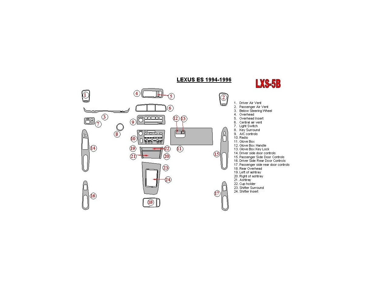 Lexus ES 1994-1996 Full Set, OEM Compliance Cruscotto BD Rivestimenti interni