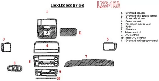 Lexus ES 1997-1998 Full Set, OEM Compliance Cruscotto BD Rivestimenti interni