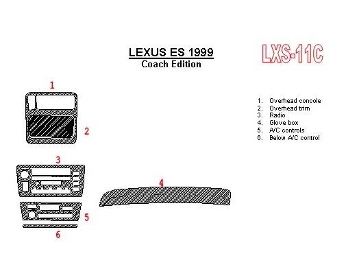 Lexus ES 1999-1999 Full Set, Coach Edition OEM Compliance Cruscotto BD Rivestimenti interni