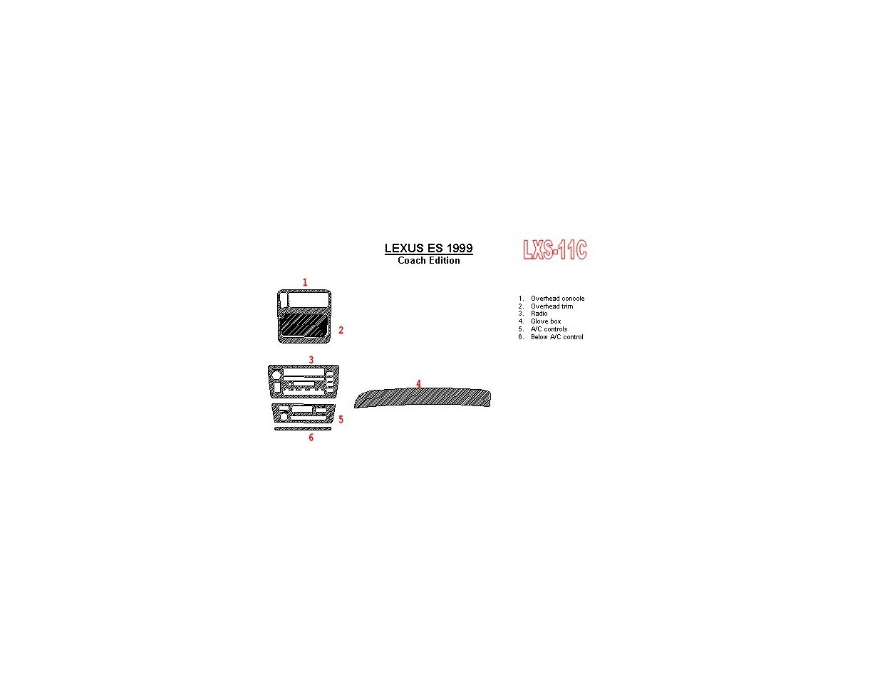 Lexus ES 1999-1999 Full Set, Coach Edition OEM Compliance Cruscotto BD Rivestimenti interni
