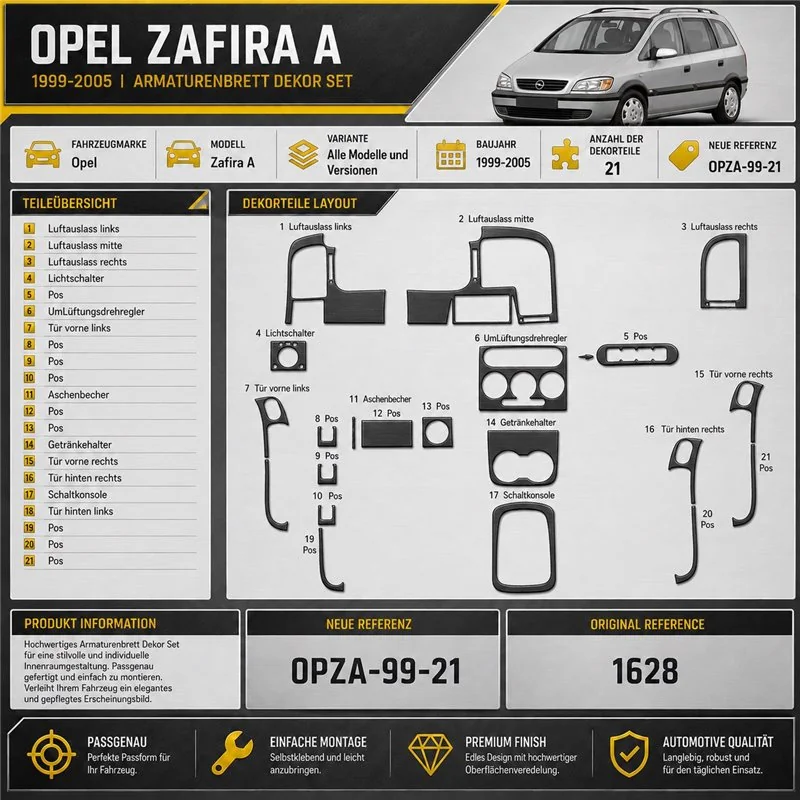 Opel Zafira A 1999-2005 kit rivestimento cruscotto e interni 3D 21 pezzi